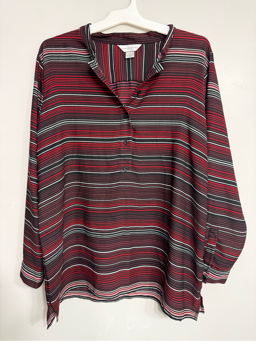 Christopher & Banks Striped Split Neck Henley Blouse